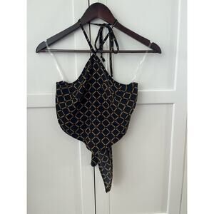 Better be Y2K style halter crop top geometric print black brown NWOT